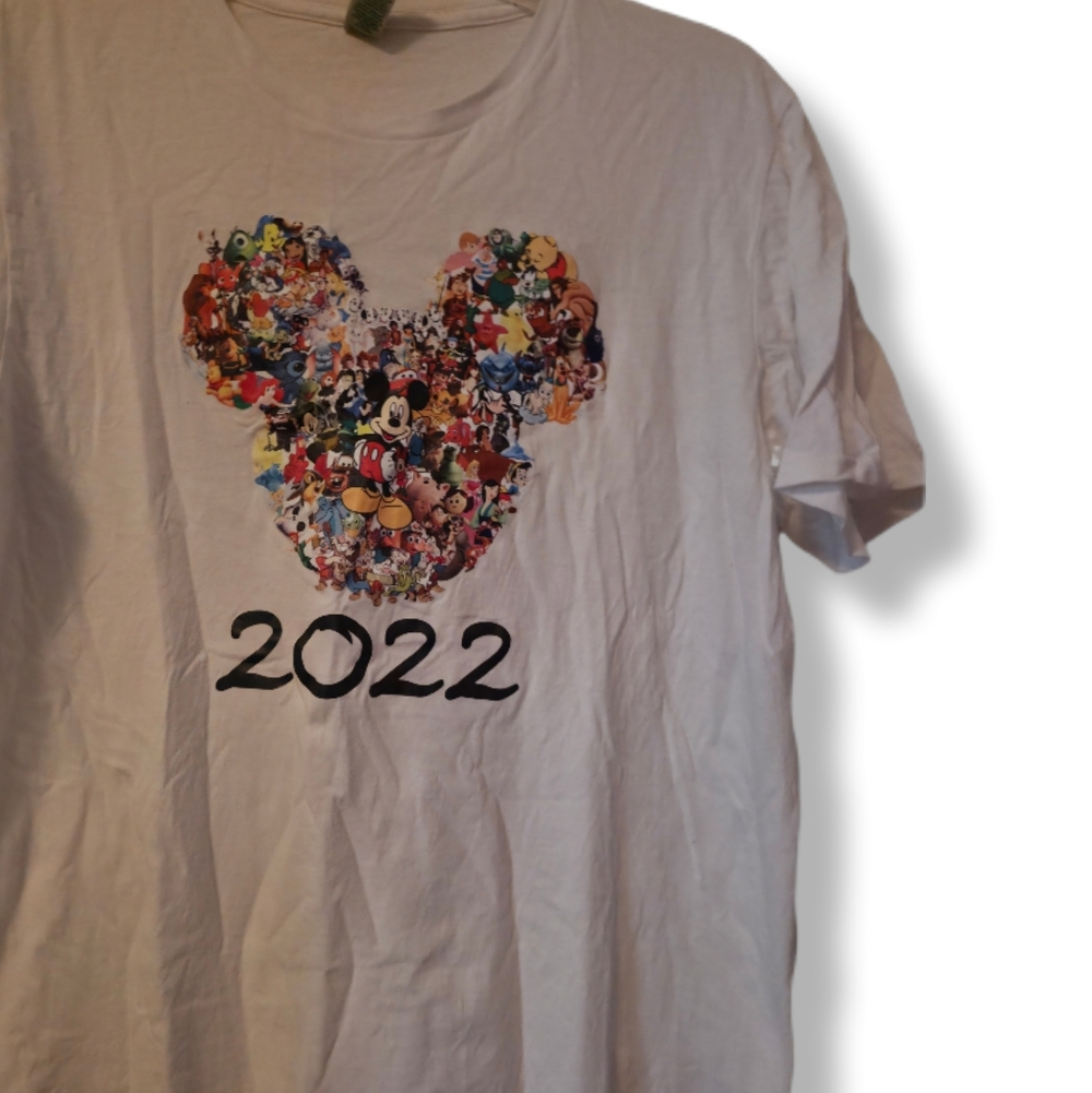 Gildan Disney 2022 White T-Shirt with Colorful Characters Design